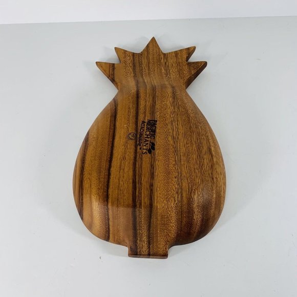 Monkey Pod Hand Craved Wooden Pineapple Shaped Tiki Serving Tray 2 Section - Picture 5 of 11